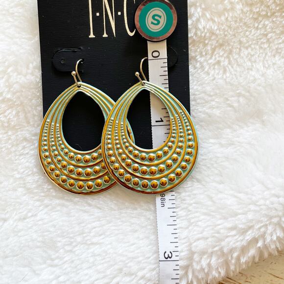 INC Oval Textured Drop Earrings Gold Tone Turquoise New - Picture 6 of 6